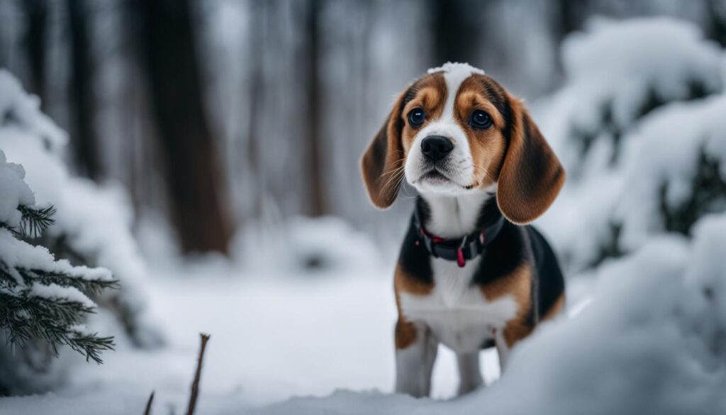 beagle puppy shaking from the cold